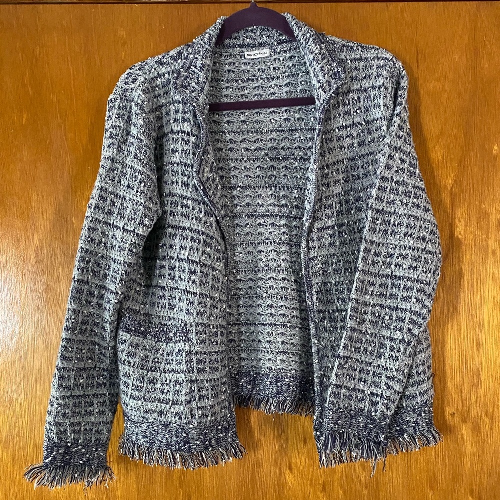 SIONI speckled cardigan with fringe accents